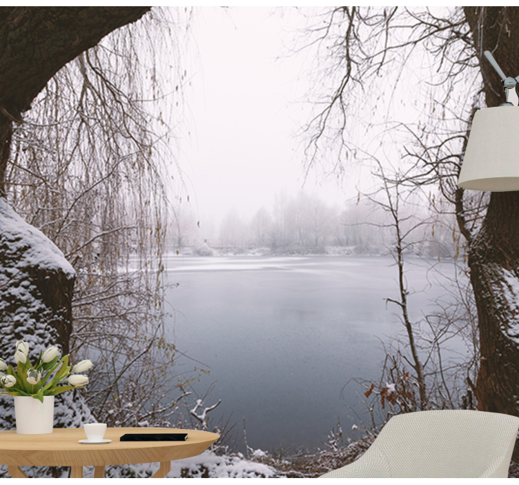 눈 덮인 나무와 호수 자연 벽 벽화 - TenStickers
