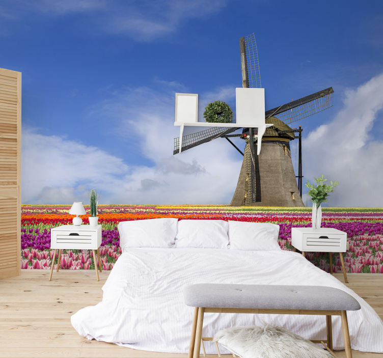 벽화 암스테르담 튤립밭 풍차 - TenStickers