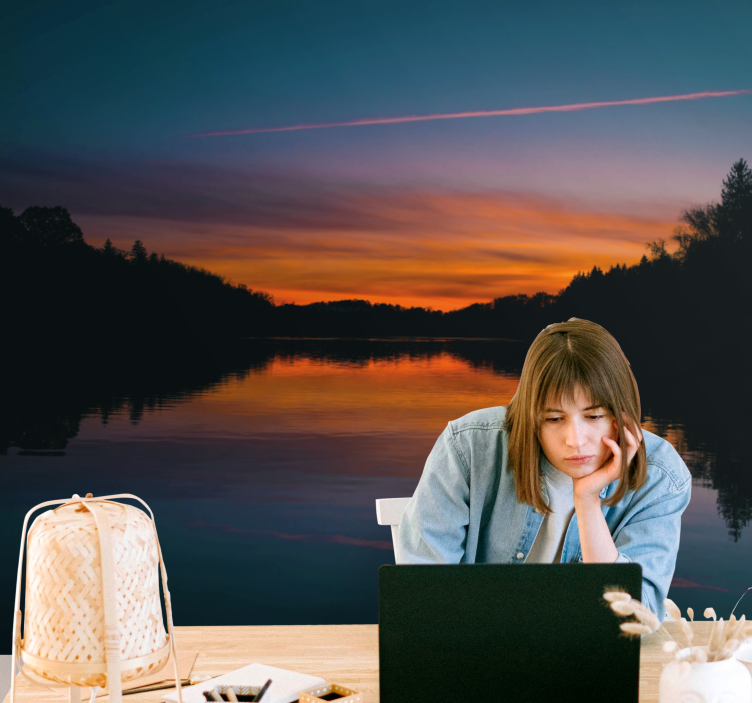 풍경 벽 벽화 고요한 호수의 석양 - TenStickers