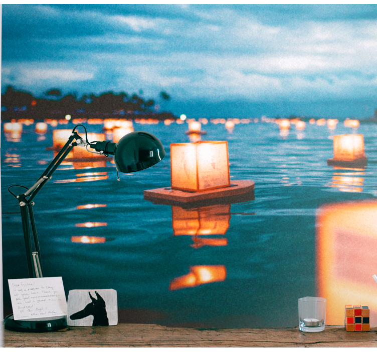 물 호수 벽 벽화 위에 등불 - TenStickers