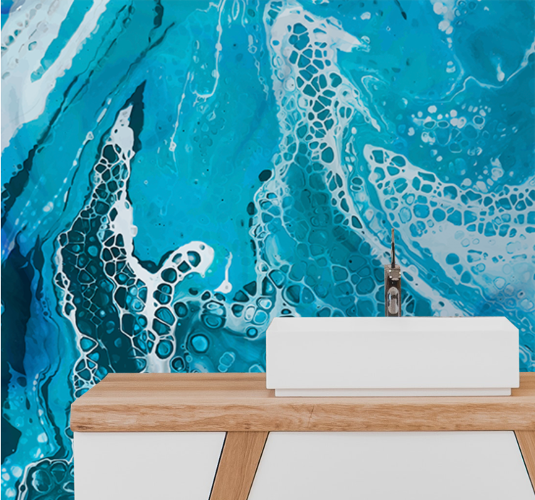 밝은 파란색 액체 대리석 효과 욕실 벽화 - TenStickers