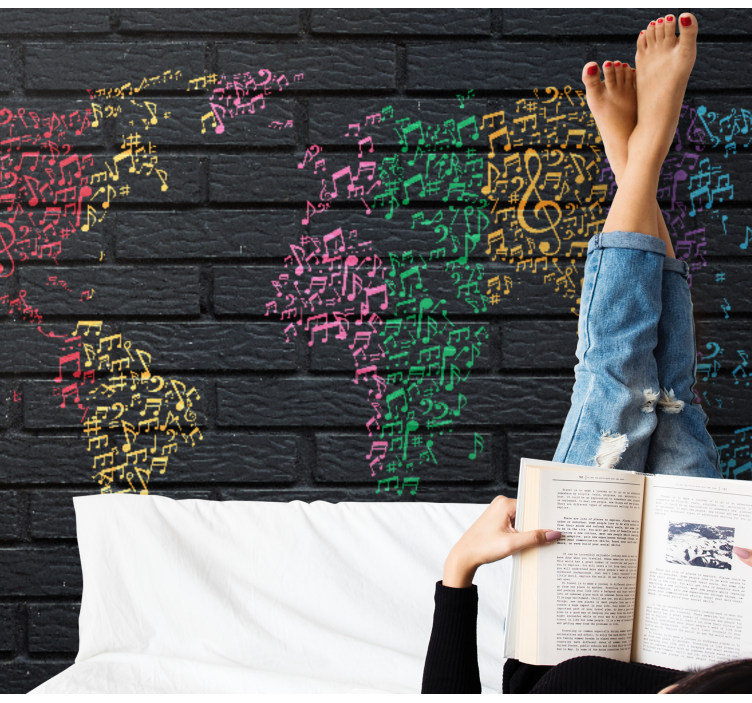 음악 테마 벽 벽화 음악 세계 지도 - TenStickers