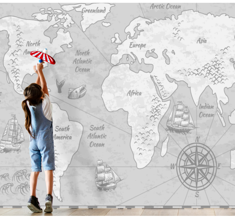 해적 보물 위치 세계지도 벽화 - TenStickers