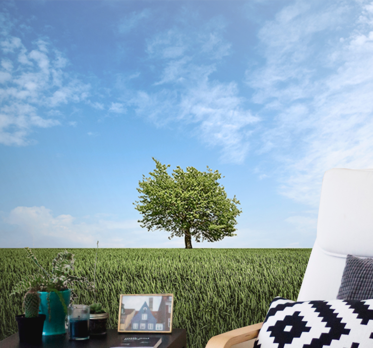 평범한 녹색 들판과 나무 자연 벽화 - TenStickers