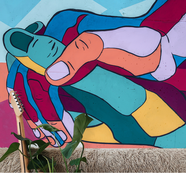 사랑 벽 벽화 다채로운 손의 포옹 - TenStickers