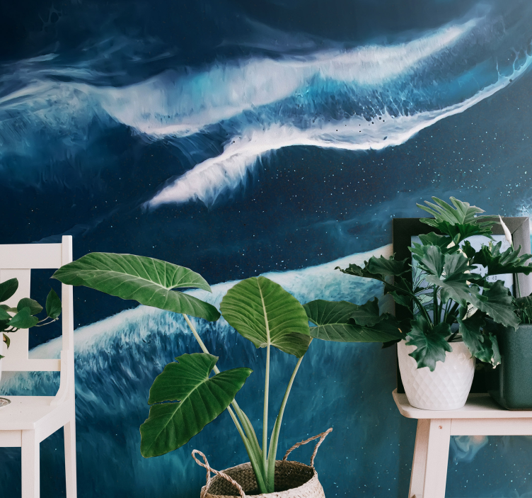 수채화 톤 바다 벽화에 바다 파도 - TenStickers