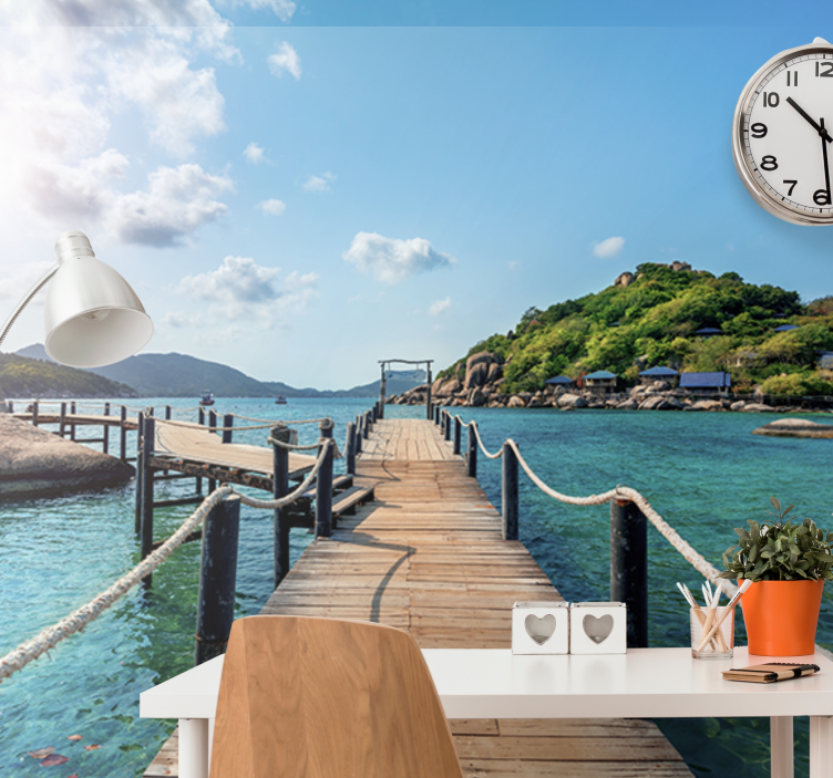 바다 벽화 아래 끈이 있는 해변 길 - TenStickers