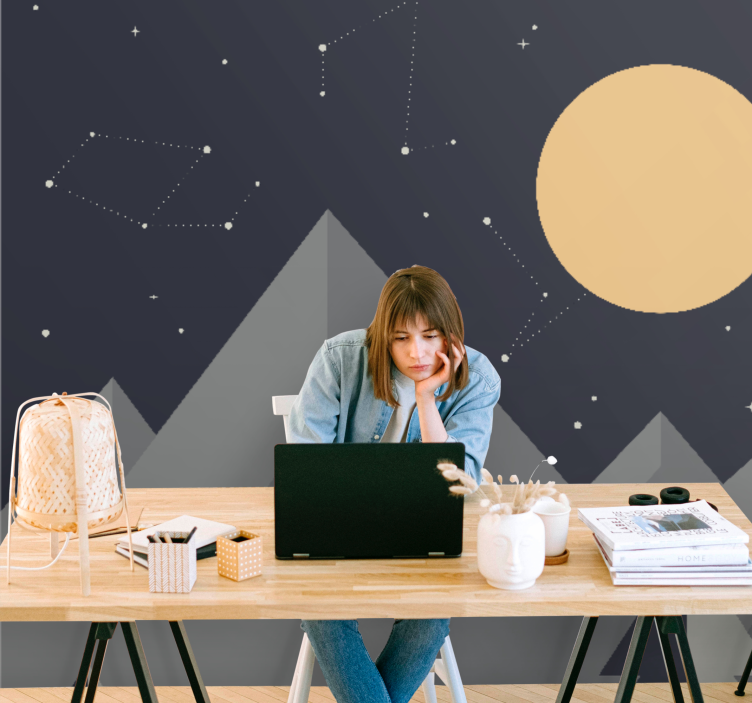 벽화 공간 달빛에 비친 산봉우리 - TenStickers