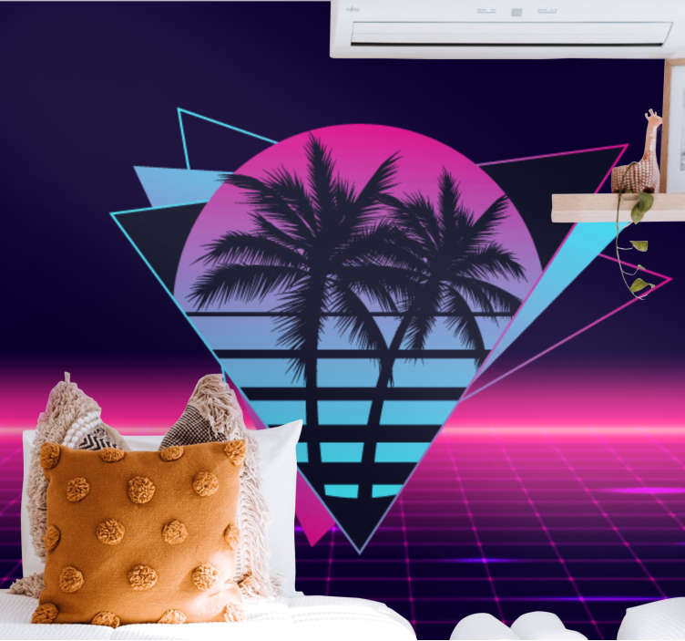 Vaporwave 스타일의 야자수 빈티지 벽 벽화 - TenStickers