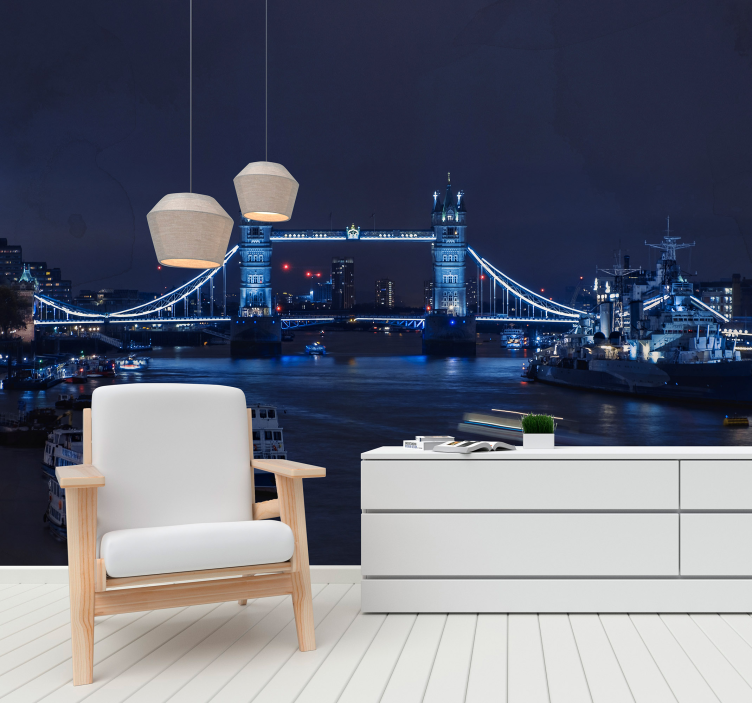 런던 벽 벽화 타워 브리지 야경 - TenStickers
