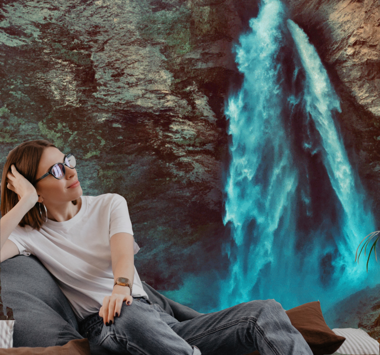 산 벽 벽화 장대한 폭포 원경 - TenStickers