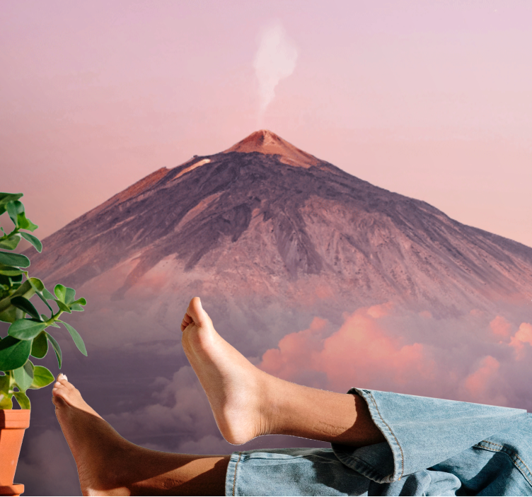 산 벽 벽화 연기 나는 화산 봉우리 - TenStickers