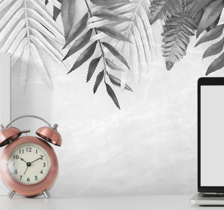 포토 뮤럴 자연 모노크롬 잎 패턴 - TenStickers