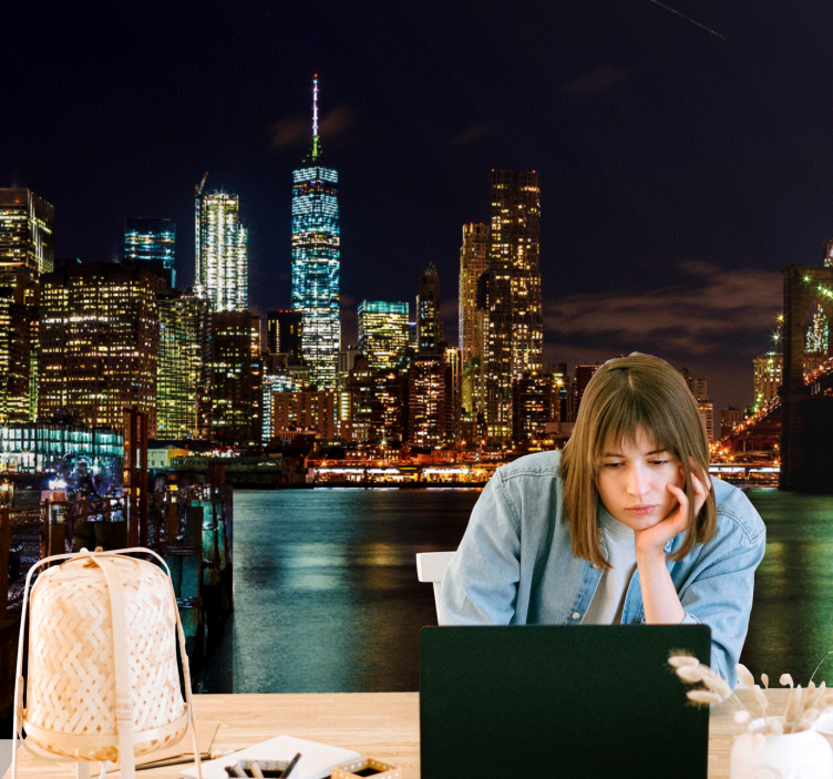 뉴욕 벽화 배경 화면 맨해튼 야경 - TenStickers