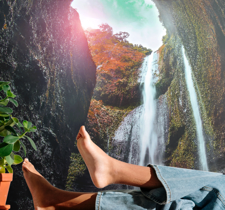 폭포가 있는 벽화 웅장한 폭포 경관 - TenStickers