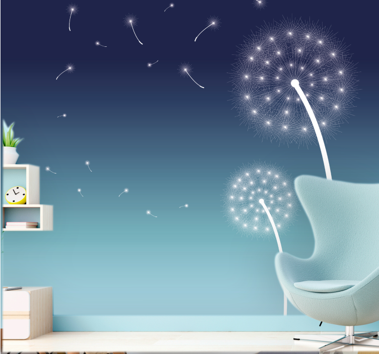 밤 꽃 벽 벽화에 흰 민들레 - TenStickers