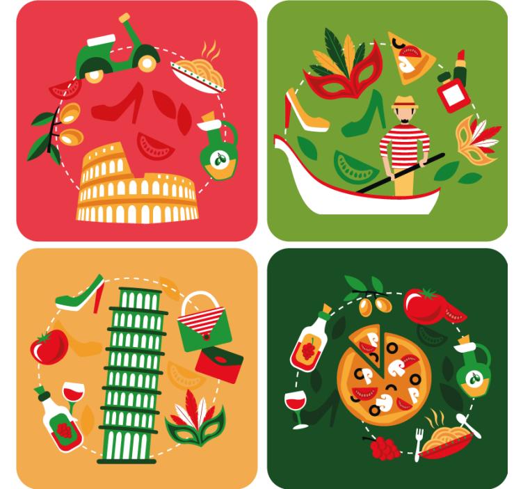 기발한 컵 받침 이탈리아 요리 여행 - TenStickers