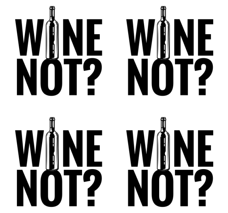 쉼표가 거꾸로 된 컵 받침 와인병 유머 문구 - TenStickers