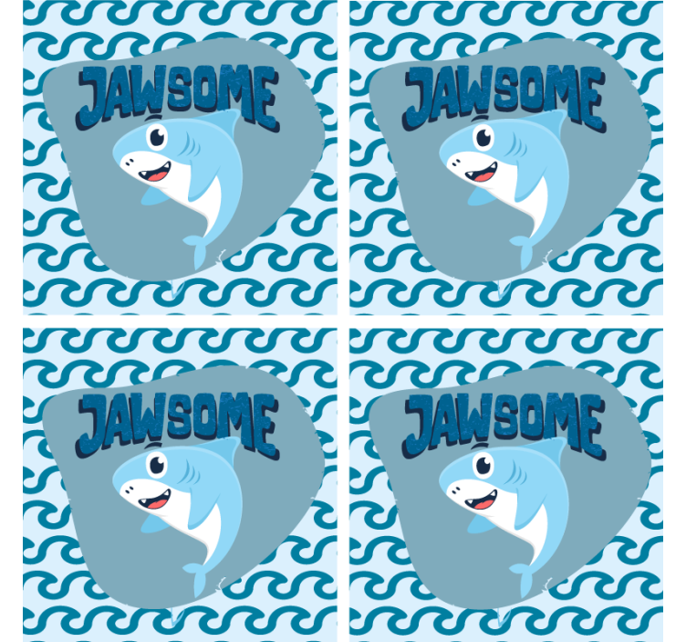 기발한 컵 받침 만화 상어와 파도 - TenStickers