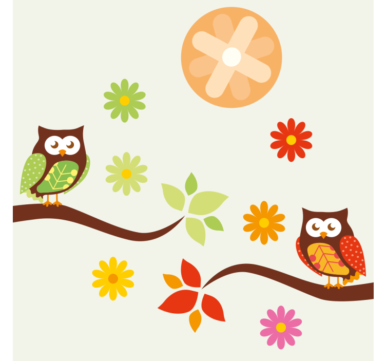 기발한 컵 받침 화려한 올빼미와 꽃 - TenStickers