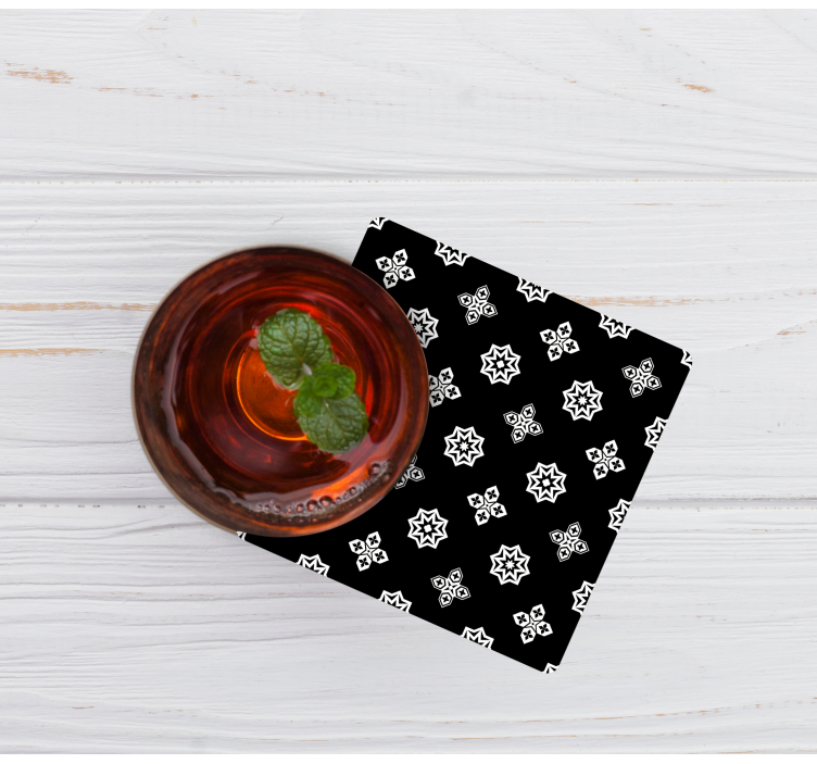흑백 빈티지 패턴 타일 컵 받침 - TenStickers
