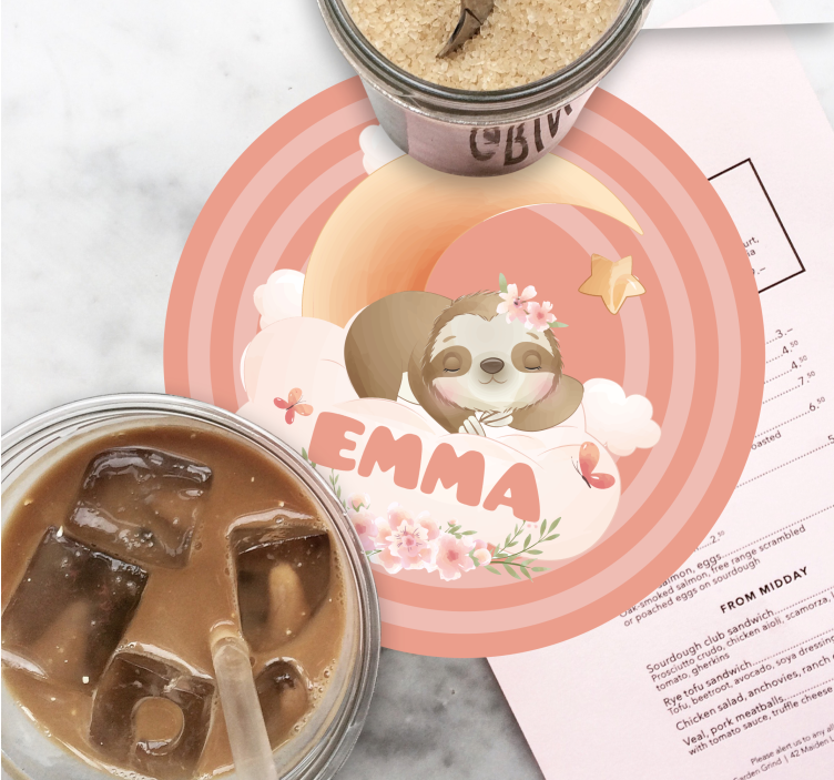 이름 코스터가 있는 귀여운 동물 나무늘보 - TenStickers