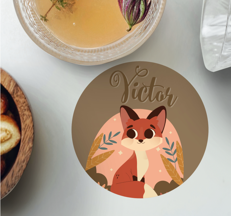 이름 코스터를 가진 소년을 위한 귀여운 여우 - TenStickers