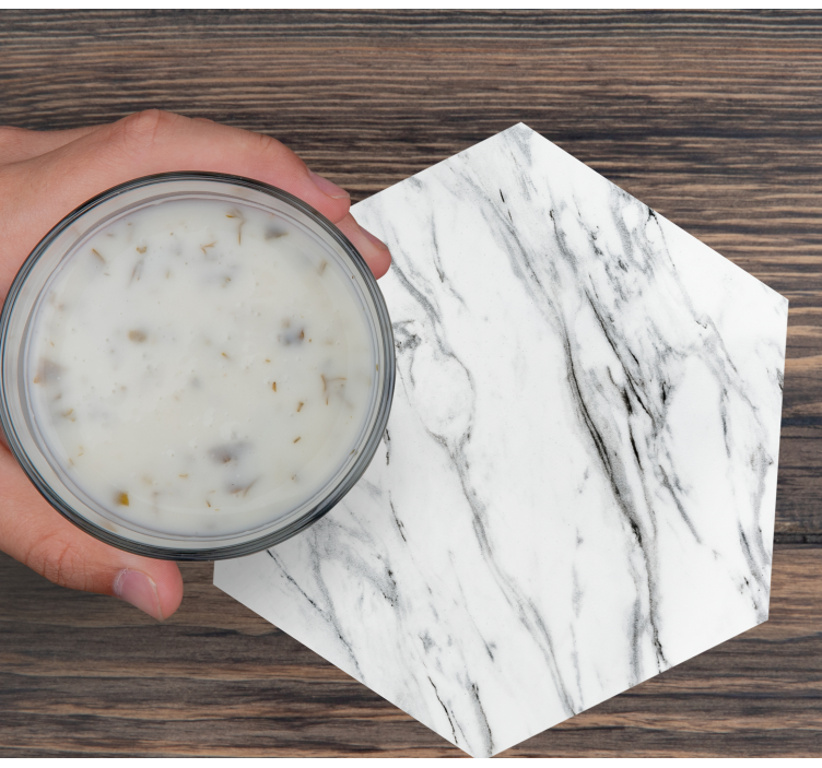 육각형 대리석 패턴 화이트 블랙 코스터 - TenStickers