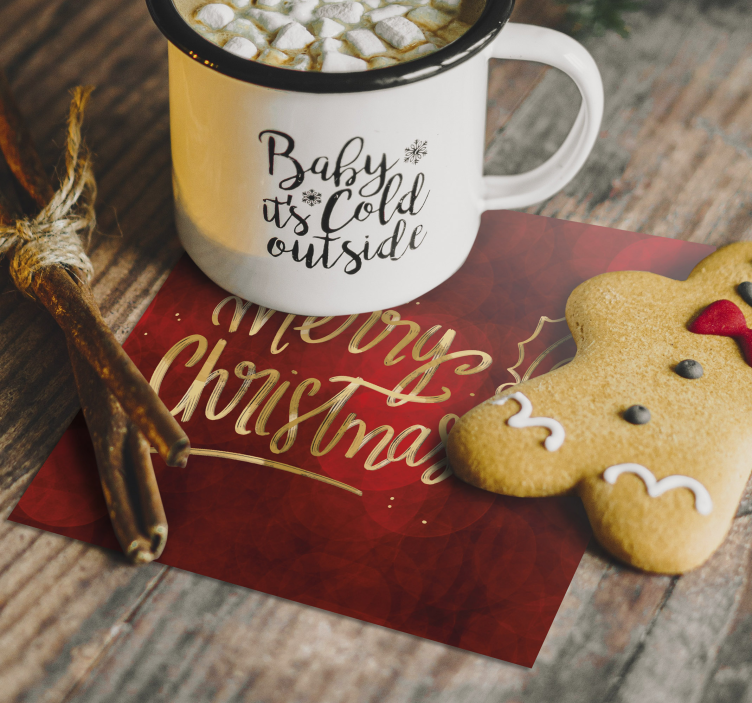 빨간 음료 코스터에서 메리 크리스마스 - TenStickers