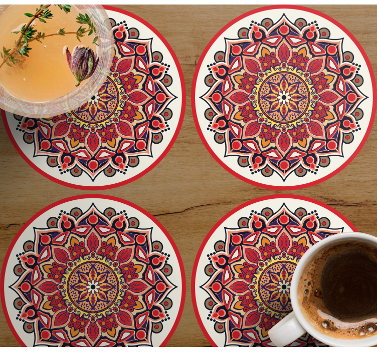 붉은 색조 만다라 페이즐리 컵 받침 - TenStickers