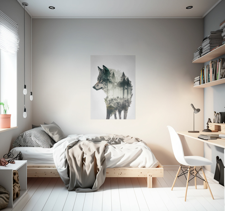 늑대 이중 노출 동물 포스터 - TenStickers