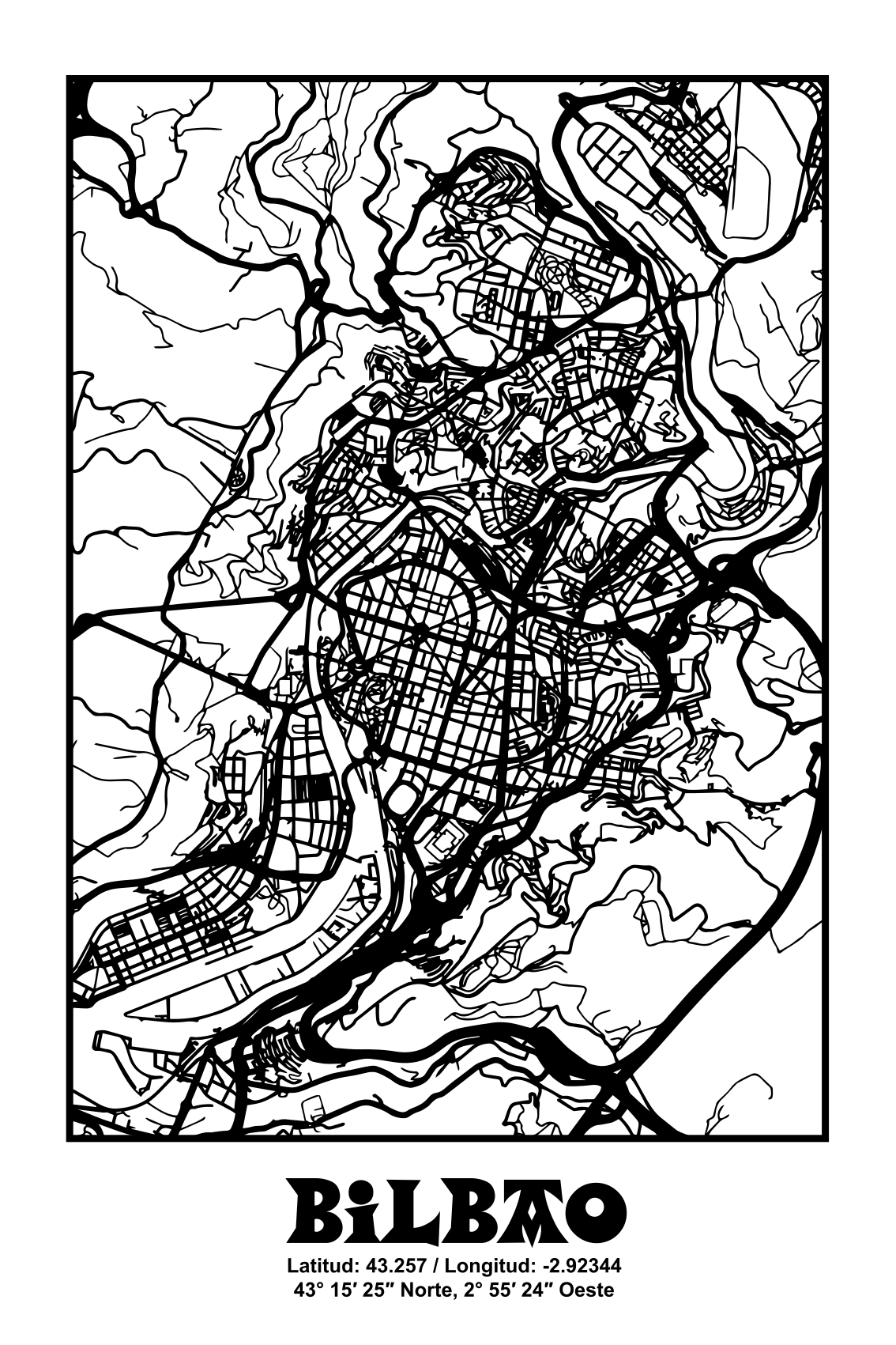 거실용 포스터 침실 빌바오 지형도 - TenStickers