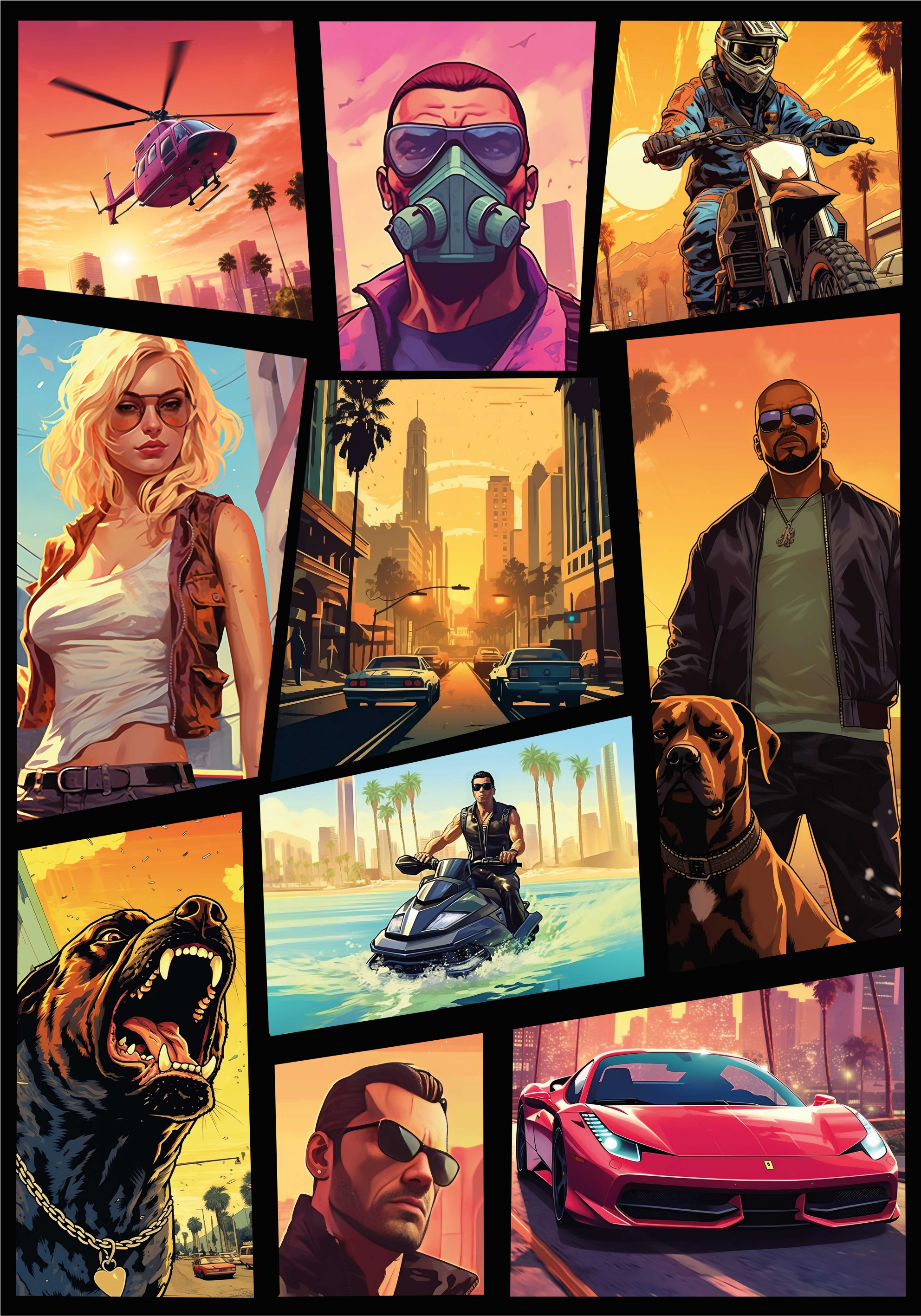 포스터 청소년 침실 텍스트 어드벤처와 액션 콜라주를 한국어로 번역하십시오.여기는 전설의 섬이다. 여기에는 많은 위험이 - TenStickers