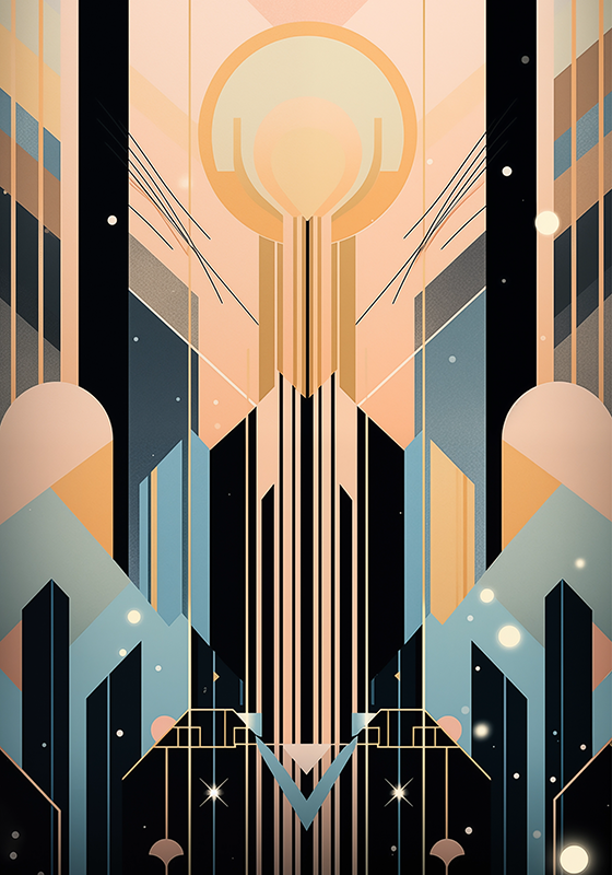 아르 데코 포스터 분홍과 파란색 형태 - TenStickers