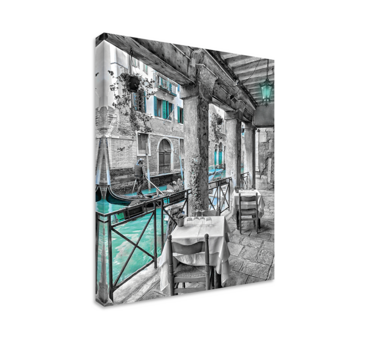 보트 베니스 시티 캔버스 인쇄를 타고 남자 - TenStickers