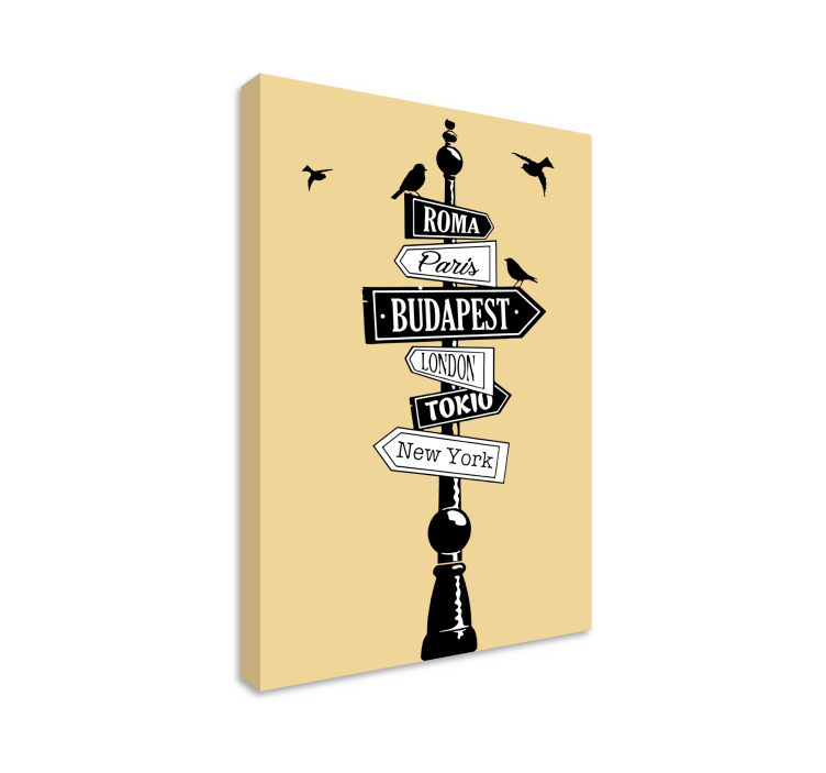 도시 및 국가가 포함된 표 방향 도시 표지판 - TenStickers