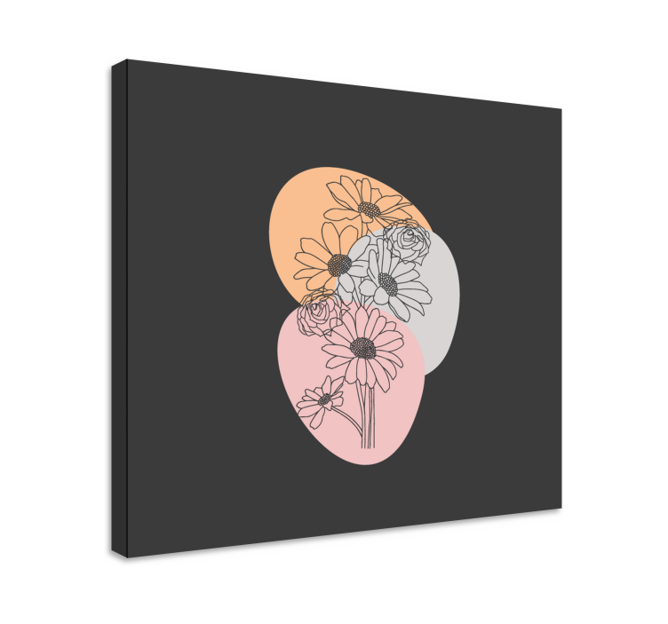 꽃다발 해바라기 라인 아트 꽃 캔버스 - TenStickers