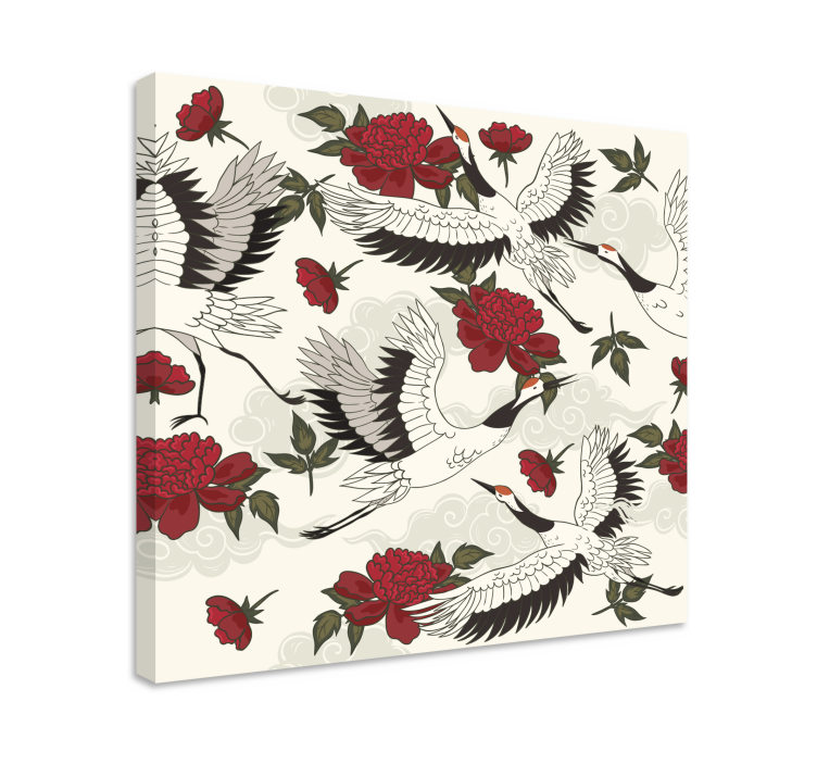 만다라 스타일 페인팅 크레인과 꽃 - TenStickers