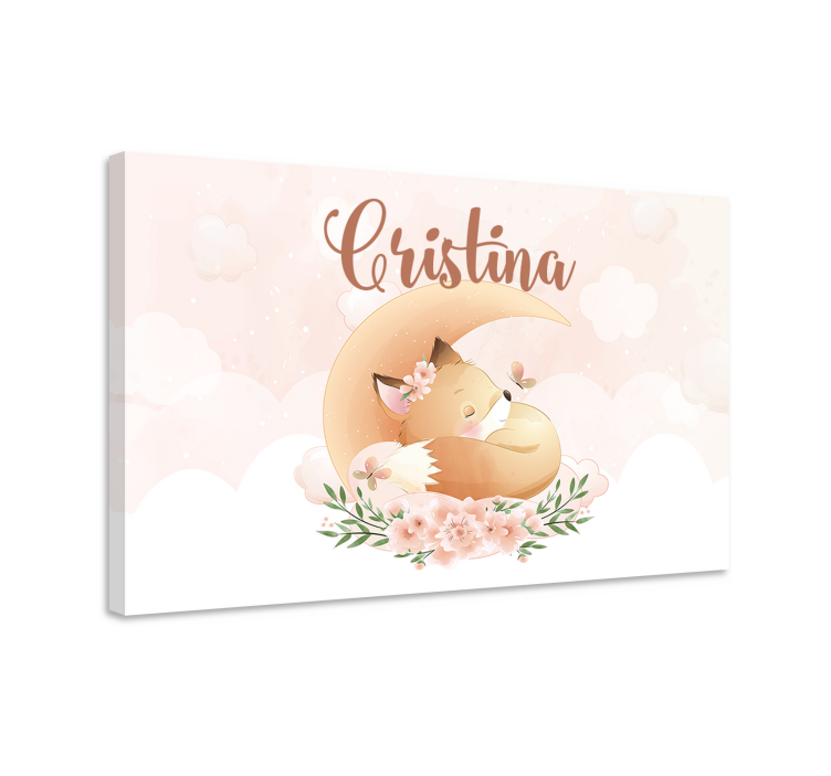 이름이 개인화 된 캔버스가있는 소녀를위한 귀여운 여우 - TenStickers