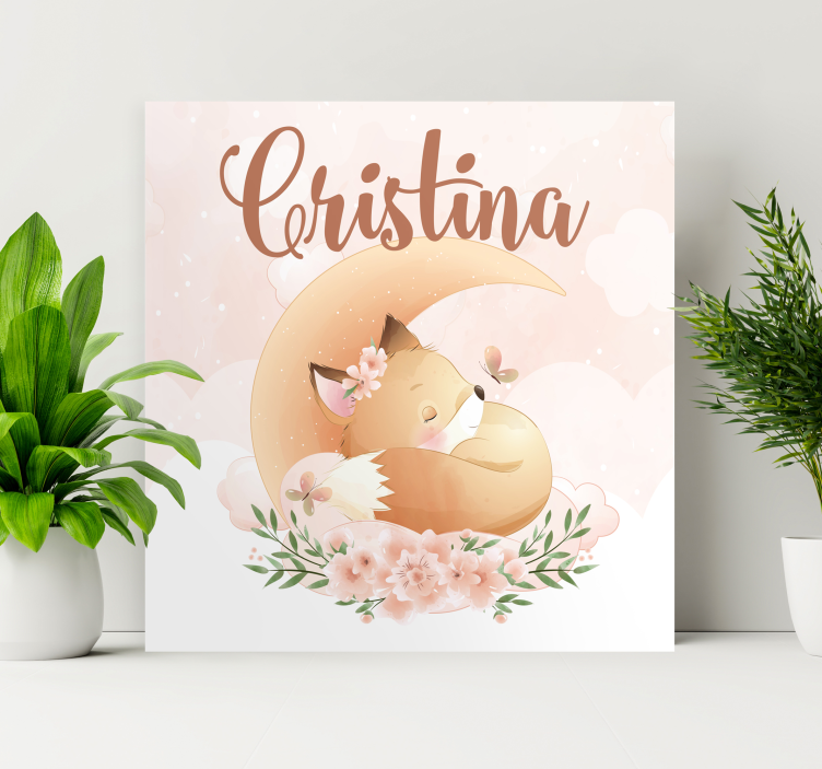 이름이 개인화 된 캔버스가있는 소녀를위한 귀여운 여우 - TenStickers