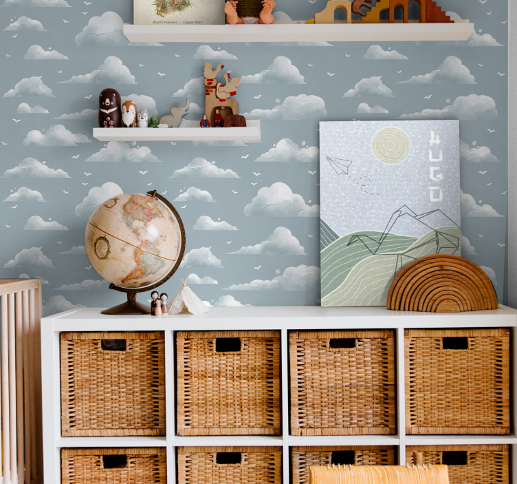 어린이 침실용 쿼드로 파란 구름과 새 - TenStickers