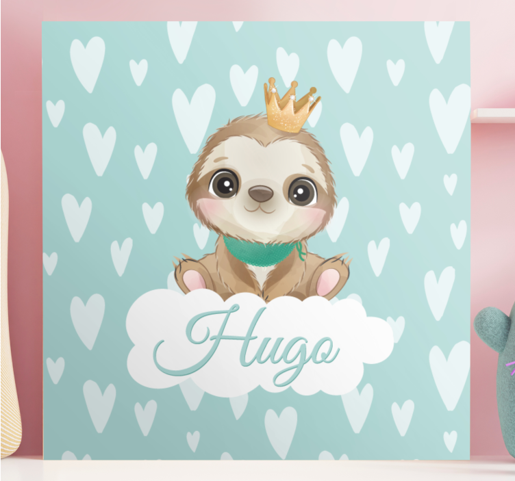 소년 이름 개인화 된 캔버스에 대한 귀여운 나무 늘보 - TenStickers