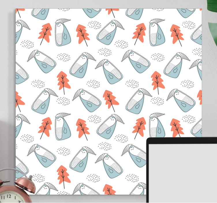 다른 꽃과 식물이 담긴 상자 귀여운 동물 패턴 - TenStickers