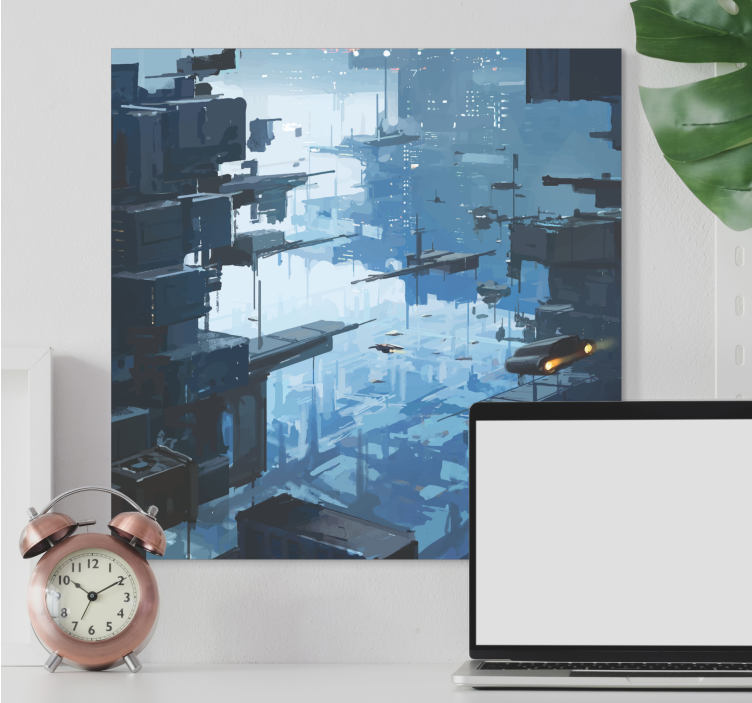 우주선 도시 캔버스와 미래 도시 - TenStickers