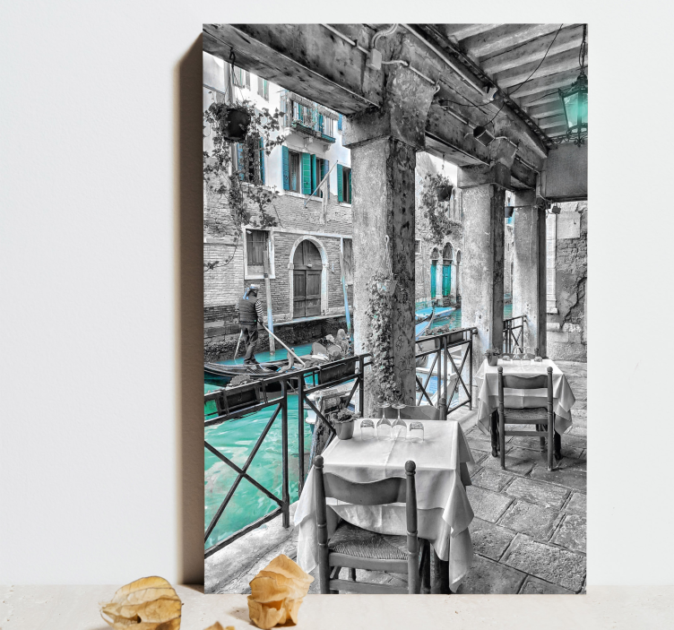 보트 베니스 시티 캔버스 인쇄를 타고 남자 - TenStickers