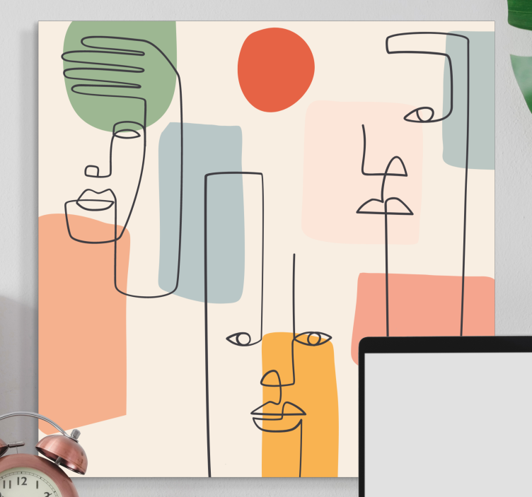 최소한의 벽 예술은 거실 캔버스에 직면합니다. - TenStickers