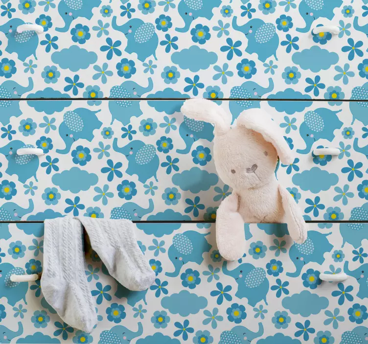 꽃 코끼리 패턴 비닐 벽지 - TenStickers