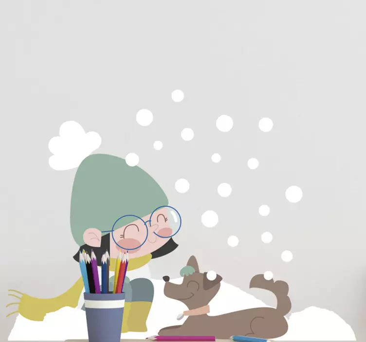 애완 동물 벽 스티커 아이가 개를 쓰다듬다 - TenStickers