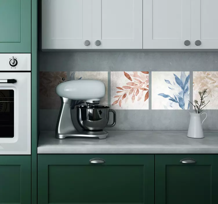 타일 스티커 수채화 꽃 패턴 - TenStickers