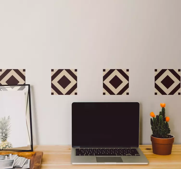 빈티지 베이지 사각 패턴 타일 스티커 - TenStickers